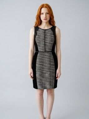 LOFT Black and Gray Plaid Sheath Dress
